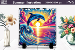 Neon Dolphin Sunset Art | Ocean Sublimation Product Image 1
