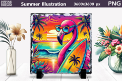 Retro Flamingo Beach Clipart | Summer Surf Sublimation Product Image 1