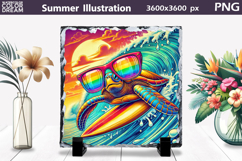 Retro Surf Turtle Clipart | Summer Beach Sublimation Product Image 1