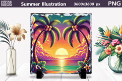 Retro Tropical Sunset Clipart | Neon Beach Sublimation Product Image 1