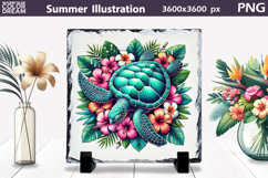 Tropical Sea Turtle Clipart | Floral Summer Sublimation Product Image 1
