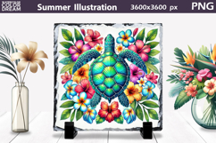 Colorful Sea Turtle Clipart | Tropical Floral Sublimation Product Image 1