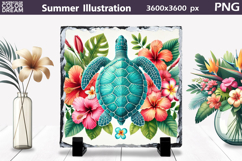 Tropical Sea Turtle Clipart | Hibiscus Summer Sublimation Product Image 1