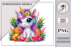 Kawaii unicorn summer clipart for printable crafts, greeting cards, wall art, and apparel.