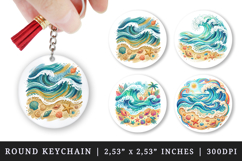 Summer round keychain pintable sublimation design png Product Image 1