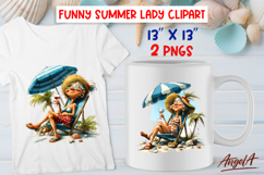 Summer vacation clipart elderly lady with cocktail relaxing Product Image 1