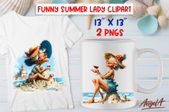 Summer vacation clipart elderly lady drinking wine on beach Product Image 1