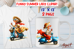 Summer vacation clipart Elderly lady with wine on scooter Product Image 1