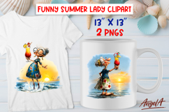 Summer clipart elderly lady with cocktail, sea and beach Product Image 1