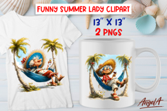 Summer vacation clipart elderly lady with wine relaxing PNG Product Image 1