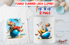 Summer vacation clipart Laughing elderly lady with wine PNG Product Image 1