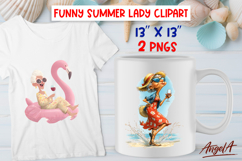 Summer vacation clipart Happy elderly lady Wine Flamingo PNG Product Image 1