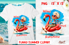 Summer vacation clipart Travel Elderly lady, wine Flamingo Product Image 1