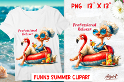 Summer sea vacation clipart Elderly lady with wine Flamingo Product Image 1