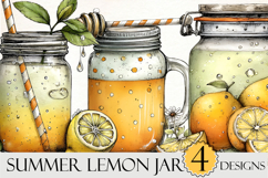 Watercolor Summer Lemon Jar Clipart Product Image 1