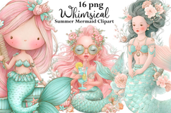 Whimsical Summer Mermaid Clipart Watercolor png Product Image 1