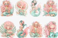 Whimsical Summer Mermaid Clipart Watercolor png Product Image 2