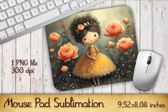 Summer Sun Girl with Flowers Mouse Pad | Sublimation PNG Product Image 1