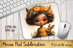 Summer Sun Girl with Flowers Mouse Pad | Sublimation PNG Product Image 1