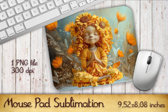 Summer Sun Girl with Flowers Mouse Pad | Sublimation PNG Product Image 1