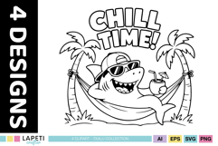Beach themed shark graphics with playful text