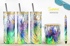 summer palm leaves sublimation design for tumbler and mug