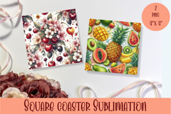 Summer fruits and berries square coaster SUBLIMATION Product Image 1
