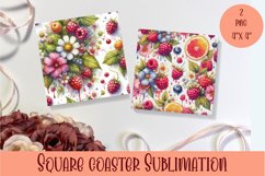 Summer fruits and berries square coaster SUBLIMATION Product Image 1