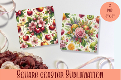 Summer fruits and berries square coaster SUBLIMATION Product Image 1