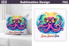Cute Octopus Beach Sublimation | Summer Ocean Pillow Design Product Image 1