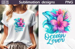 Ocean Lover Sublimation Design | Dolphin and Tropical Flower Product Image 1