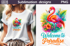 Welcome to Paradise Sublimation | Tropical Flamingo Floral Product Image 1