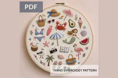 Summer Beach Embroidery Pattern PDF, Mermaid Hoop Design Product Image 1