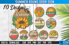 Summer Round Door Sign Laser Cut Bundle, Wooden Welcome Sign Product Image 1