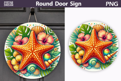 Tropical Starfish Door Sign | Summer Beach Round Decor Product Image 1