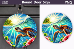 Sea Turtle Ocean Door Sign | Tropical Beach Round Decor Product Image 1