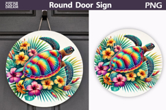 Colorful Sea Turtle Door Sign | Tropical Beach Round Decor Product Image 1