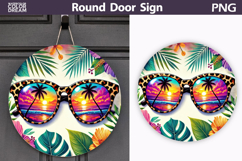 Tropical Sunset Sunglasses Door Sign | Beach Round Decor Product Image 1