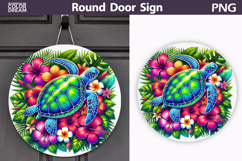 Sea Turtle Floral Door Sign | Tropical Beach Round Decor Product Image 1