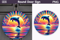 Dolphin Sunset Door Sign | Tropical Ocean Round Decor Product Image 1