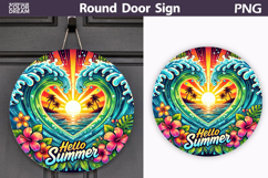 Hello Summer Beach Door Sign | Tropical Wave Round Decor Product Image 1