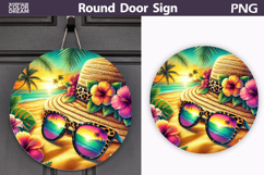 Tropical Beach Hat Door Sign | Summer Sunset Round Decor Product Image 1