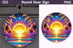 Tropical Sunset Beach Door Sign | Ocean Summer Round Decor Product Image 1