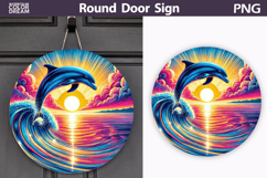 Dolphin Sunset Beach Door Sign | Tropical Ocean Round Decor Product Image 1
