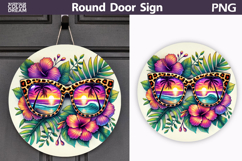 Tropical Sunglasses Door Sign | Beach Sunset Round Decor Product Image 1