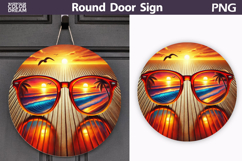 Beach Sunset Sunglasses Door Sign | Summer Ocean Round Decor Product Image 1