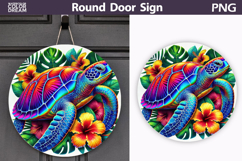 Tropical Sea Turtle Door Sign | Hibiscus Beach Round Decor Product Image 1
