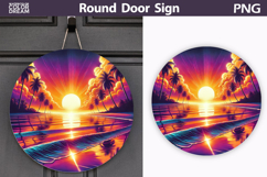 Tropical Sunset Beach Sign | Palm Ocean Round Decor Product Image 1