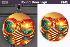 Sunset Wave Sunglasses Sign | Tropical Beach Round Decor Product Image 1