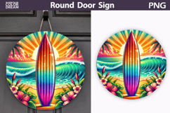 Rainbow Surfboard Beach Sign | Tropical Sunset Round Decor Product Image 1